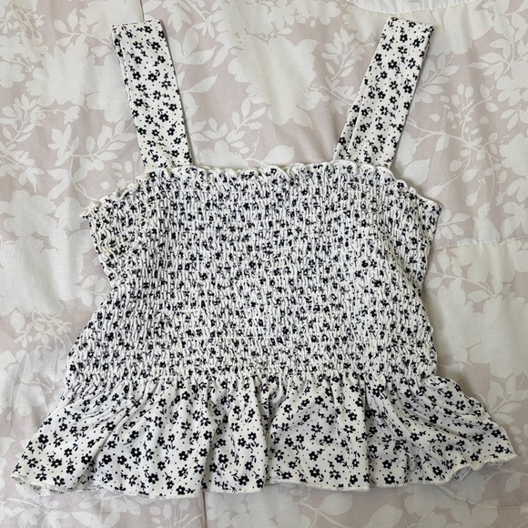 Urban Outfitters Black and White Floral Smocked Tank Top - Picture 1 of 2